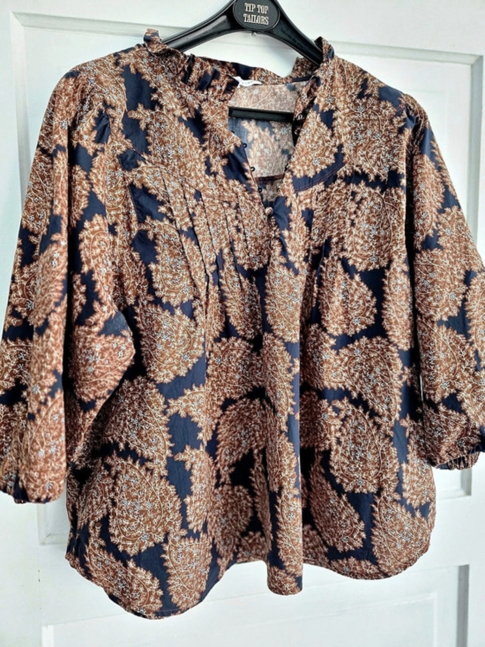 Melissa Nepton Benv W409 Floral Blouse in Blue & Brown Size XL Like New - Picture 2 of 4